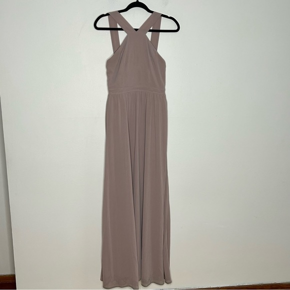 Lulu’s Sz S Nude Neutral Chiffon Maxi Bridesmaid Dress - Picture 2 of 9